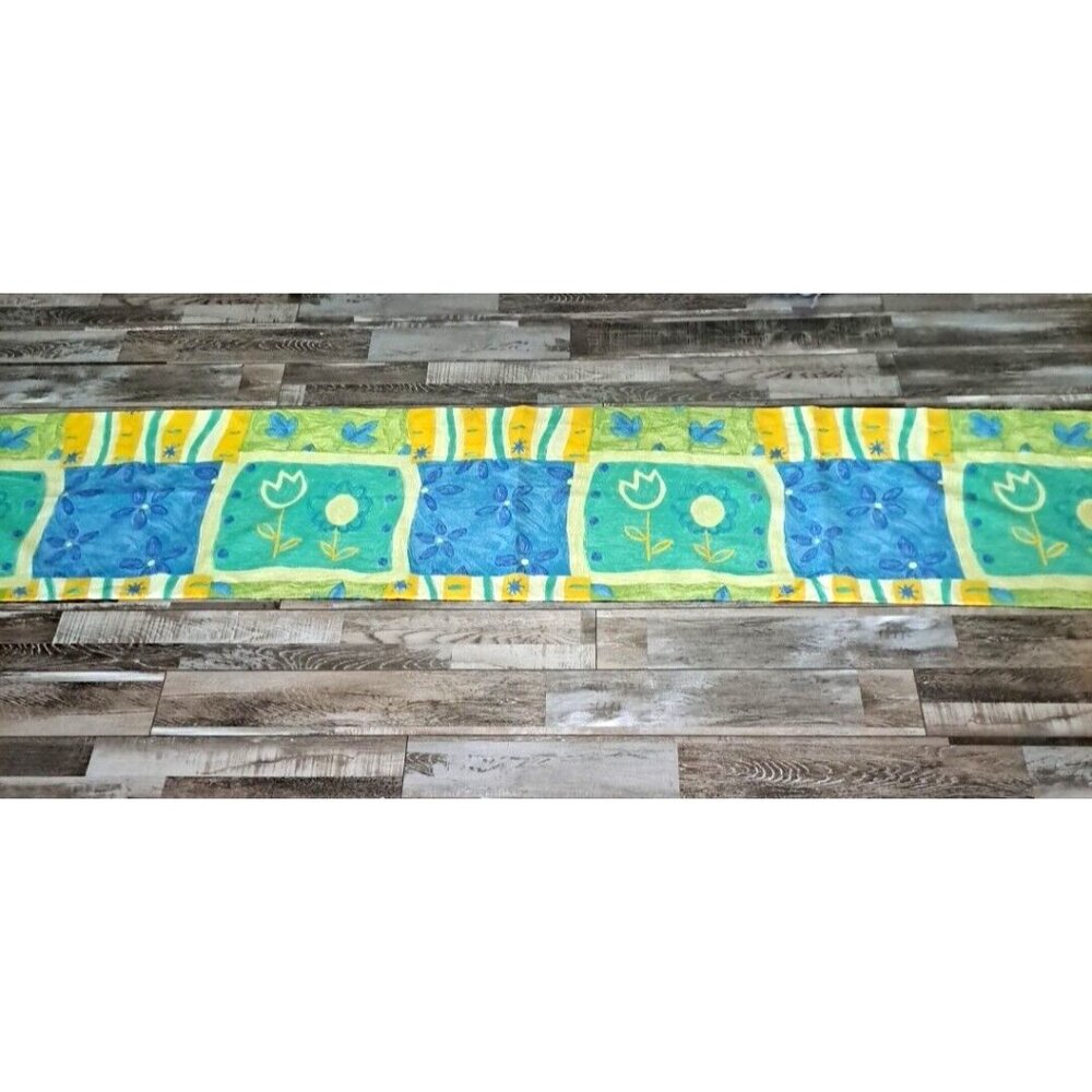 JC Penney Curtain Valance Blue Green Floral Fun Colorful Y2K USA Long 86x18.5